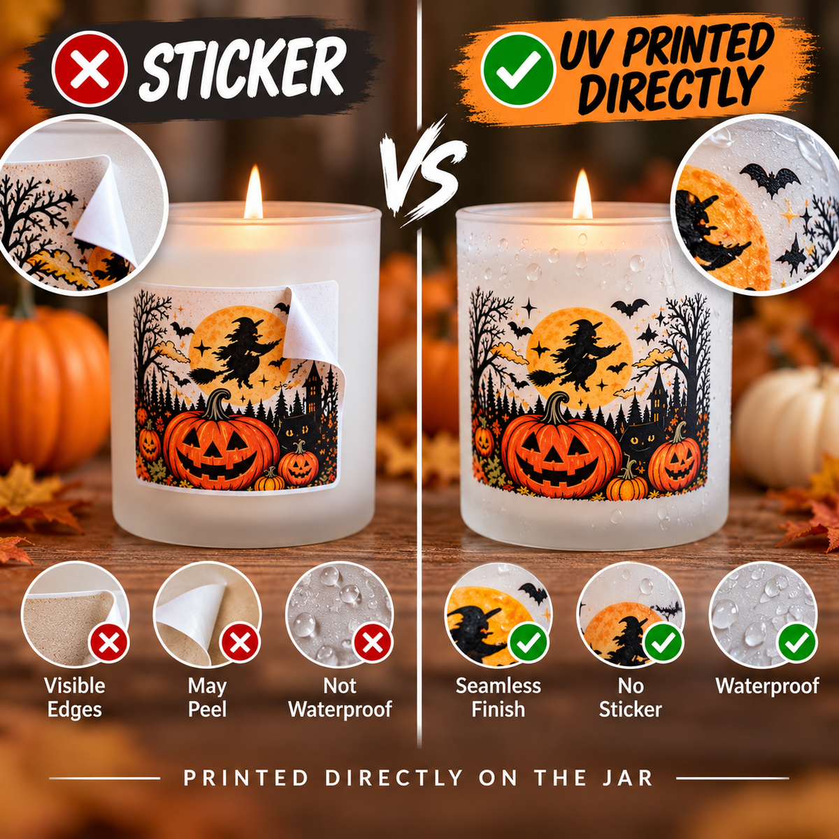 Personalized Halloween Candle – Custom Message Wooden Lid, UV Printed